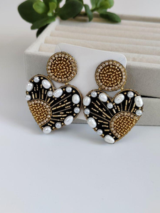 Handmade Floral Beaded Drop <b>Earrings</b> Embroidered <b>Dangle</b> <b>Earrings</b> <b>Black</b> Gold Blue Statement Jewelry for Party - Product Image 2