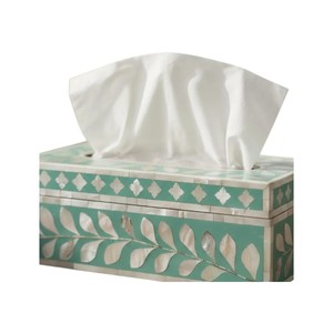 Caja de pañuelos rectangular de alta gama con incrustaciones de nácar y madera hecha a mano para decoración del hogar - Product Image 2