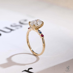Anillo de Compromiso de Moissanita con Corte Oval Radiante, Diseño Geométrico, Certificado IGI, Anillo de Novia de Tres Piedras, Joyería Chapada en Oro - Product Image 6