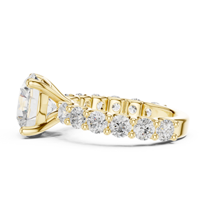 Yellow <b>Gold</b> Round Brilliant Diamond Engagement <b>Ring</b> with Pave Side Diamonds Classic <b>Vintage</b> Style - Product Image 2