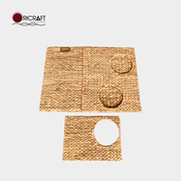 OHC Bahamas/Caviana/Aruba Panier pour chat pliable en fibre de jacinthe d'eau, design bohème, avec poignées et couvercle supérieur, coussin pour animaux de compagnie