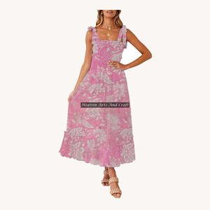 Latest Design <b>Summer</b> Spaghetti Strap <b>Dress</b> Women Beach Wear Sexy Sleeveless Block Print <b>Boho</b> Beach Wear Spaghetti Strap <b>Dress</b> - Product Image 1