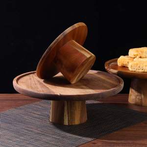 Grand support à gâteau en bois, finition marron, écologique, résistant au four, passe au lave-vaisselle, élégant, pour la découpe de gâteaux, décorations de fête, universel - Product Image 3