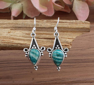 Boucles d'oreilles en amazonite naturelle, faites à la main, en argent sterling 925, boucles d'oreilles pendantes, style luxueux, bijoux pour femmes, vente en gros - Product Image 2