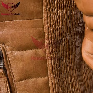 Chaqueta de Cuero Genuino para Hombre, Ajustada, Acolchada, de Piel de Vacuno, con Cuello Alto, Estilo Clásico, para Invierno - Product Image 5
