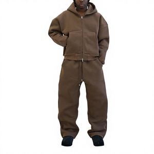 Conjunto de chándal unisex personalizado transpirable de otoño, de peso pesado, con sudadera con capucha extragrande con cremallera y pantalones de chándal de pierna ancha, estilo urbano, a juego para parejas - Product Image 2