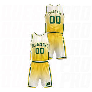 Derniers modèles d'uniformes de basketball en polyester par sublimation, prix de gros, ensemble jaune-vert dégradé, uniforme de basketball sublimé - Product Image 3