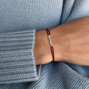 AU750 18K <b>Gold</b> Lab Grown Diamond Multi Bezel Bar <b>Bracelet</b> Pink Nylon Cord <b>Adjustable</b> Women Wholesale OEM Manufacturer India - Product Image 4
