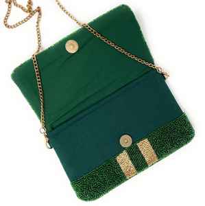 Bolso de mano tipo clutch con cuentas naranjas y negras para mujer, elegante y con bordado de cuentas. - Product Image 4