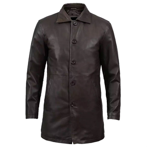 Premium Genuine <b>Leather</b> Coat for Men | <b>Long</b> Winter <b>Leather</b> <b>Jacket</b> Turn-down Collar Plus Size High Street Style Custom Logo - Product Image 1