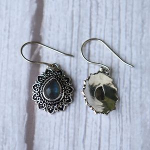 Pendientes de labradorita natural, plata de ley 925, diseño vintage, con colgante de piedra preciosa, regalo de joyería para mujer - Product Image 3