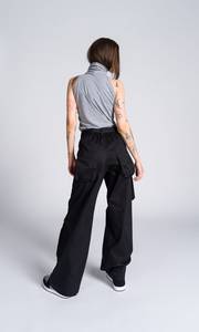 Pantalones Negros de Mujer, Cintura Alta, Elásticos, Corte Holgado, Largos, Color Sólido, Estilo Urbano, Material de Algodón - Product Image 3