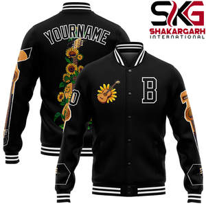 Chaqueta Bomber Varsity Personalizada con Nombre y Letra para Hombre, Estilo Equipo de Fútbol, Cuello Alto, Invierno, Color Negro y Azul, Logotipo Frontal - Product Image 2