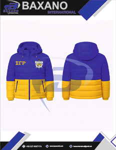 Blouson d'hiver chaud à capuche bleu et jaune de la sororité Sigma Gamma Rho, style streetwear, avec logo frontal et design grec personnalisé pour sororité - Product Image 4