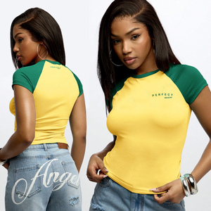 Camisetas de Mujer Perfect Industry, Camisetas Cortas de Manga Corta en Contraste, Camisetas Básicas Casuales, Top Ajustado de Manga Corta para Mujer - Product Image 3