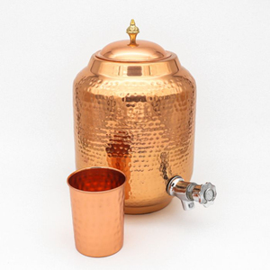 Handmade 100% Pure <b>Copper</b> Water Dispenser 5L with Iron Stand & Glasses Hammered Ayurvedic <b>Copper</b> Pot for Natural Water Purify - Product Image 2
