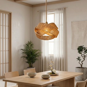 Lustre suspendu géométrique artistique en corde tressée moderne pour décor tropical et Japandi - Product Image 3
