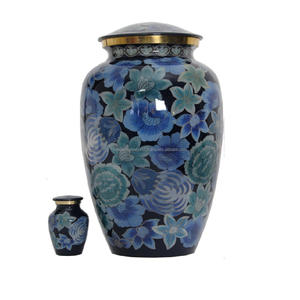 Urnas de cremación para adultos de latón con adhesivo de diseño de flores hermosas y de alta calidad con urnas funerarias de Metal con acabado negro - Product Image 1