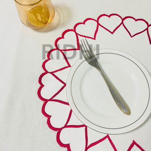 Luxury Red & White Embroidered Linen Placemats Heart Design Reusable Table <b>Mats</b> for Hotels Weddings & Restaurant Bulk Supply - Product Image 3