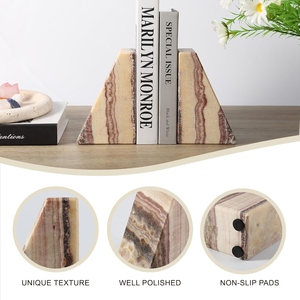 Marble Stone Bookends Triangle Shape Irregular Pattern Minimalist Design 2Pcs Traditional Bookends Decorative <b>Shelf</b> Accent - Product Image 3