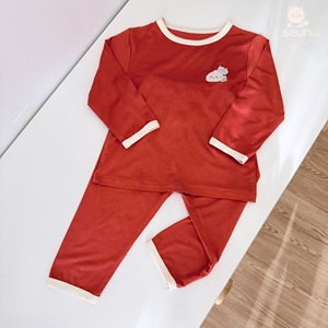 SeunKids Ensemble pyjama 2 pièces en coton bleu pour bébé, imprimé dessin animé, haut à manches longues, pantalon, col rond, respirant, vêtements de printemps unisexes - Product Image 4
