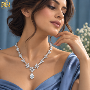 สร้อยคอทรงหยดน้ำประดับเพชรแล็บโกรว์ลายดอกไม้ Royal Vine |   ทองคำแท้ 9K 14K 18K เครื่องประดับชั้นดี ดีไซน์พฤกษศาสตร์ ประดับอัญมณีอย่างมีศิลปะ - Product Image 4