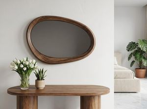 Natural Wood Handmade Eco-Friendly Modern Round Wall Mirror Home Accent - Product Image 3