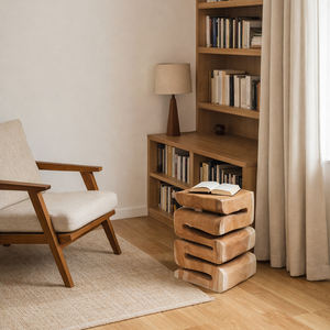 Tabouret en bois de Suar massif au design ondulé, chaise sculpturale unique pour entrée, idéal pour l'ameublement d'hôtels de charme et l'esthétique rustique des maisons. - Product Image 6