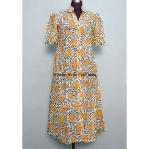 Vestidos Midi Casuales de Punto con Cuello en V Estilo Canguro de Diseño Indio para Mujer, Ecológicos, Lavables, con Estampado Floral y Decoración de Botones, 100% - Product Image 3