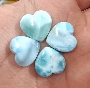 พลอยลาริมาร์รูปหัวใจทรงคาโบชอง สีน้ำเงิน ขนาดมาตรฐาน สำหรับทำเครื่องประดับ พลอยหลวม คริสตัลบำบัด - Product Image 1