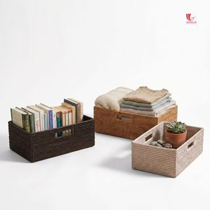 Viettimecraft Natural Rattan <b>Storage</b> <b>Baskets</b> <b>Rectangle</b> With Handles For Clothing Organization Nordic Style - Product Image 1