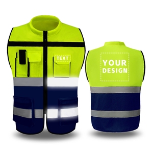 Gilet de sécurité réfléchissant haute visibilité vert citron, vêtements de travail avec poches, gilet de sécurité unisexe en polyester, services OEM - Product Image 2