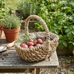 Cesta de mimbre marino, cesta de jardín tejida con forro impermeable para plantas de interior, flores y recolección - Product Image 4