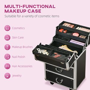 Trolley Trucco con Ruote Girevoli e Ampio Spazio di Stoccaggio, Bloccabile - Nero - Product Image 5
