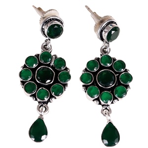 ต่างหูห้อยประดับออนิกซ์ทองเหลืองชุบเงินออกซิไดซ์ ดีไซน์ลายดอกไม้ทรงกลม แฟชั่นสำหรับผู้หญิง เครื่องประดับงานปาร์ตี้สไตล์ชาติพันธุ์ ขายส่งจำนวนมาก - Product Image 1