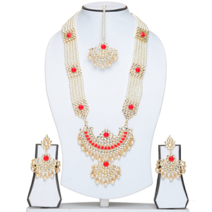 Indian Stylish Layered Pearl Rani Haar Long Kundan Necklace Jewellery Set Wedding Engagement Party Gift Antique Gold Plated - Product Image 1