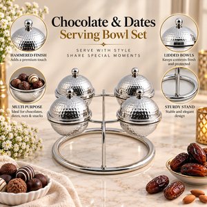 Ensemble de bols en acier inoxydable avec support de présentation rond, vaisselle martelée pour dattes, chocolats, fruits secs, noix, collations, sucreries - Product Image 5