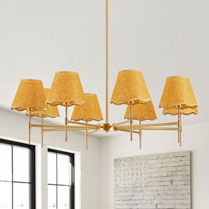 Lampadario a sospensione rustico in rattan a 8 luci, stile boho, oro, 38.6 cm, regolabile in altezza - Product Image 2