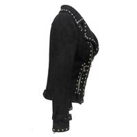 Veste en cuir véritable pour femme, style motard, noire, coupe slim, style punk, avec clous métalliques, veste en cuir pour femme