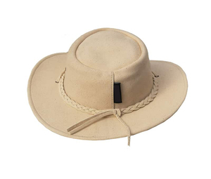 Gorra estilo occidental australiano, plegable, ligera, de cuero y gamuza, construcción bicolor, ojales integrados, correa de cuero extraíble para la barbilla. - Product Image 2