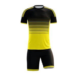 Ensemble de maillots de football personnalisés sublimés, noir et jaune rayé, respirant, manches courtes, vêtements de sport pour hommes, toutes saisons - Product Image 6