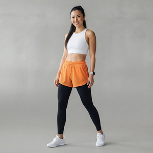 Leggings de sport taille haute pour femmes, longueur intégrale, avec cordon de serrage à la taille, shorts de sport pour la gym, vêtements de sport pour femmes, pantalon court double couche - Product Image 1