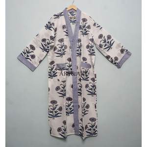 Robe Kimono en Coton pour Femme, Imprimé Bloc, Confortable, Élégante, pour l'Été, Vêtement de Nuit, Robe de Demoiselle d'Honneur, Faite à la Main, Tenue de Plage - Product Image 3