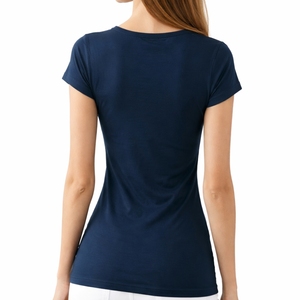 Camiseta de Mujer Azul Marino con Cuello Redondo, Manga Corta, Corte Regular, 100% Poliéster, Transpirable, de Secado Rápido, Tejido Jersey Informal para Todas las Temporadas - Product Image 4