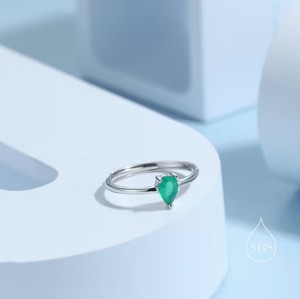 Anillo de Ónix Verde Natural, Plata de Ley 925, 4X6MM, Engaste de Garras, Anillo de Compromiso y Boda de Lujo, Bañado en Rodio, Ajustable - Product Image 1