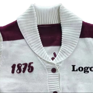 Custom Alabama A&M |AAMU University <b>Cardigan</b> PEARLED IVORY Shawl Collar V-Neck Maroon White Wool/Acrylic Button Women's Winter - Product Image 3