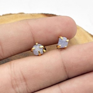 Natural Tanzanite Crystal <b>Stud</b> <b>Earrings</b> Raw Gemstone Gold Plated Fashion Jewelry for Women - Product Image 3