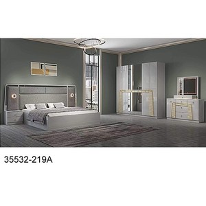 Juego de dormitorio moderno tamaño queen, muebles de MDF con cabecero iluminado y armario con espejo 35532-221B - Product Image 4