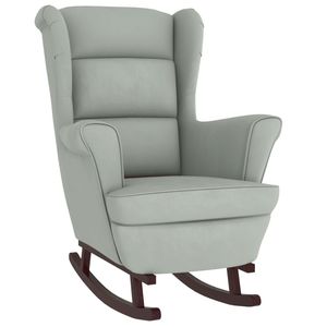 Fauteuil à bascule en velours gris clair, bois de caoutchouc massif avec mousse standard pour salon - Product Image 2