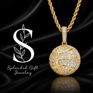 Splendid Gift Jewelay – pendentif de basket-ball plaqué or 18 carats avec micro-zircon incrusté pour hommes, collier de mode hip-hop - Product Image 1